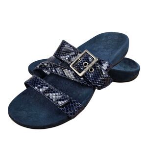 Vionic Skylar Navy Blue Snake Print Sandals Sz 6 Adjustable Three Strap TVW4946